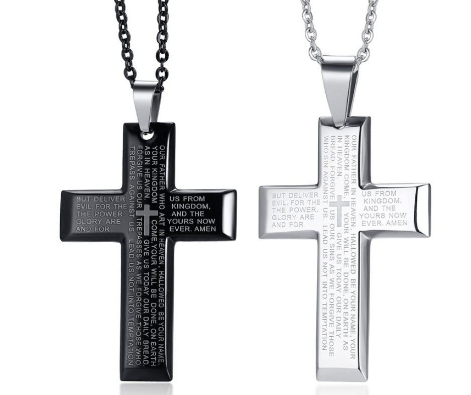 Our Father prayer cross necklace