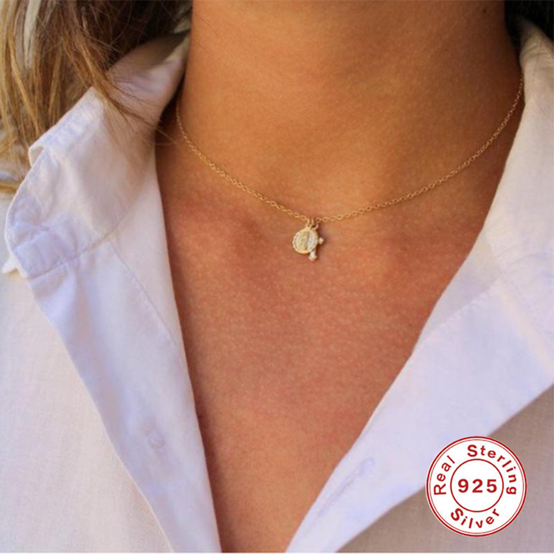 Sterling Silver Virgin Mary Medal Cross Pendant Clavicle Necklace