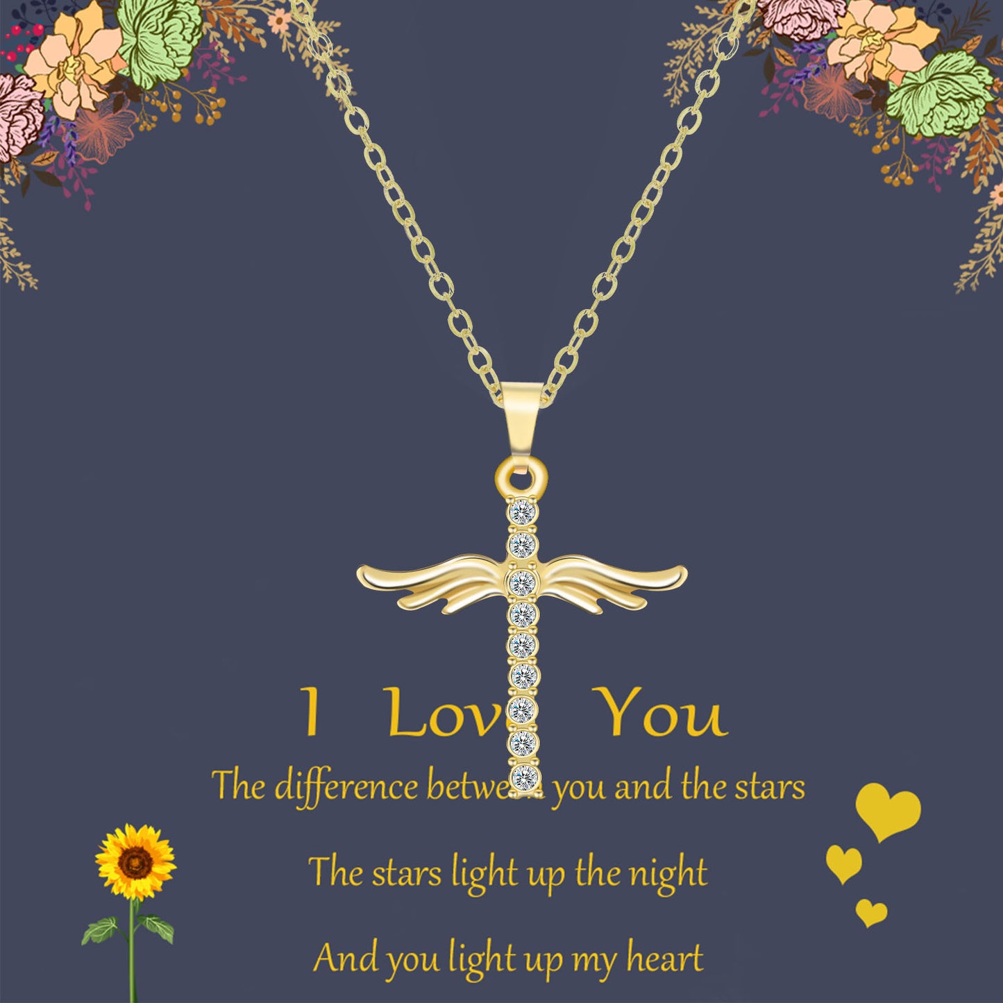 Angel Wings Cross Pendant Necklace