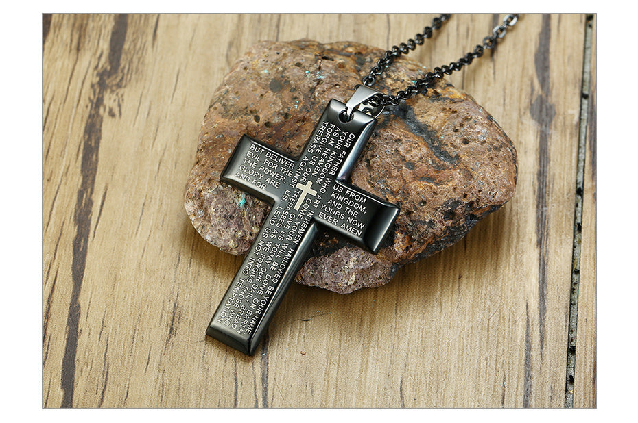 Our Father prayer cross necklace