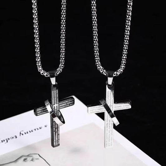 Fashion Cross Scripture Ring with Necklace