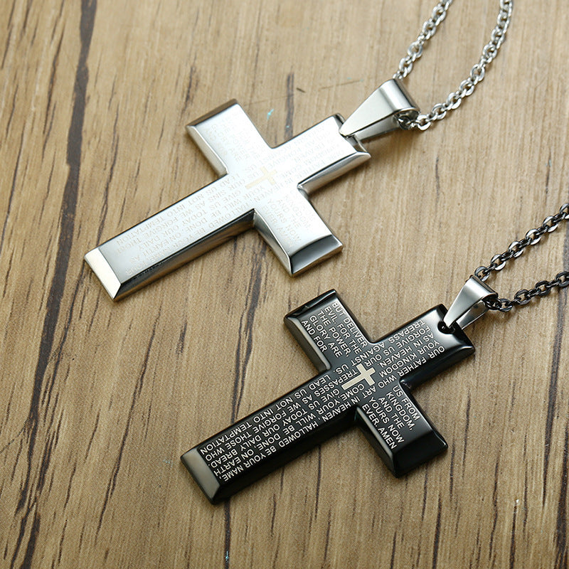 Our Father prayer cross necklace