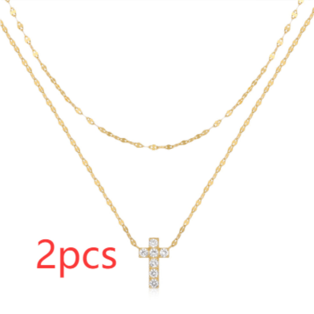 Sterling Silver Double Layer Twin Cross