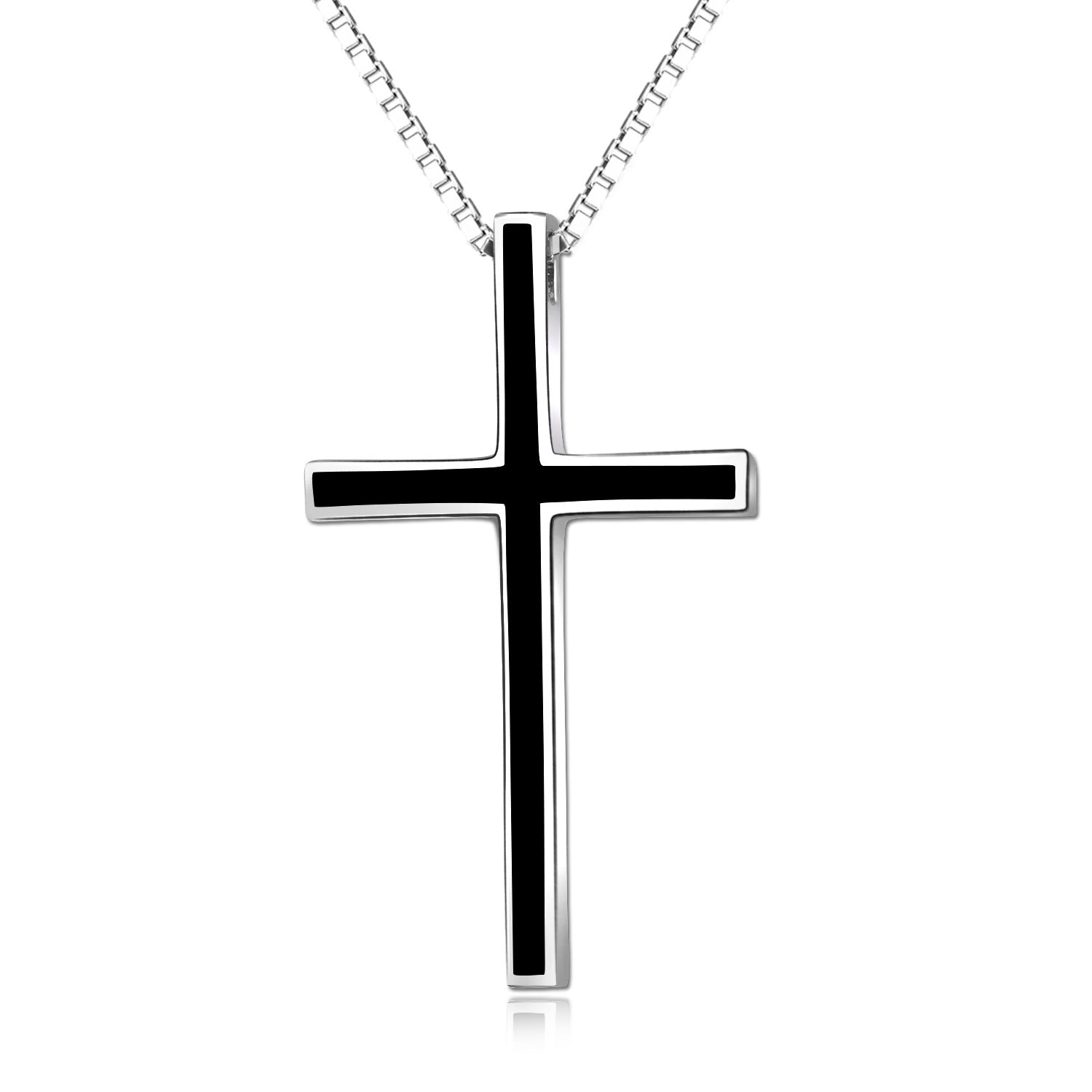 Men's Black Cross Pendant Sterling Silver Classic Cross Necklace