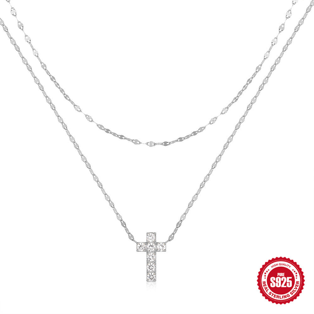 Sterling Silver Double Layer Twin Cross