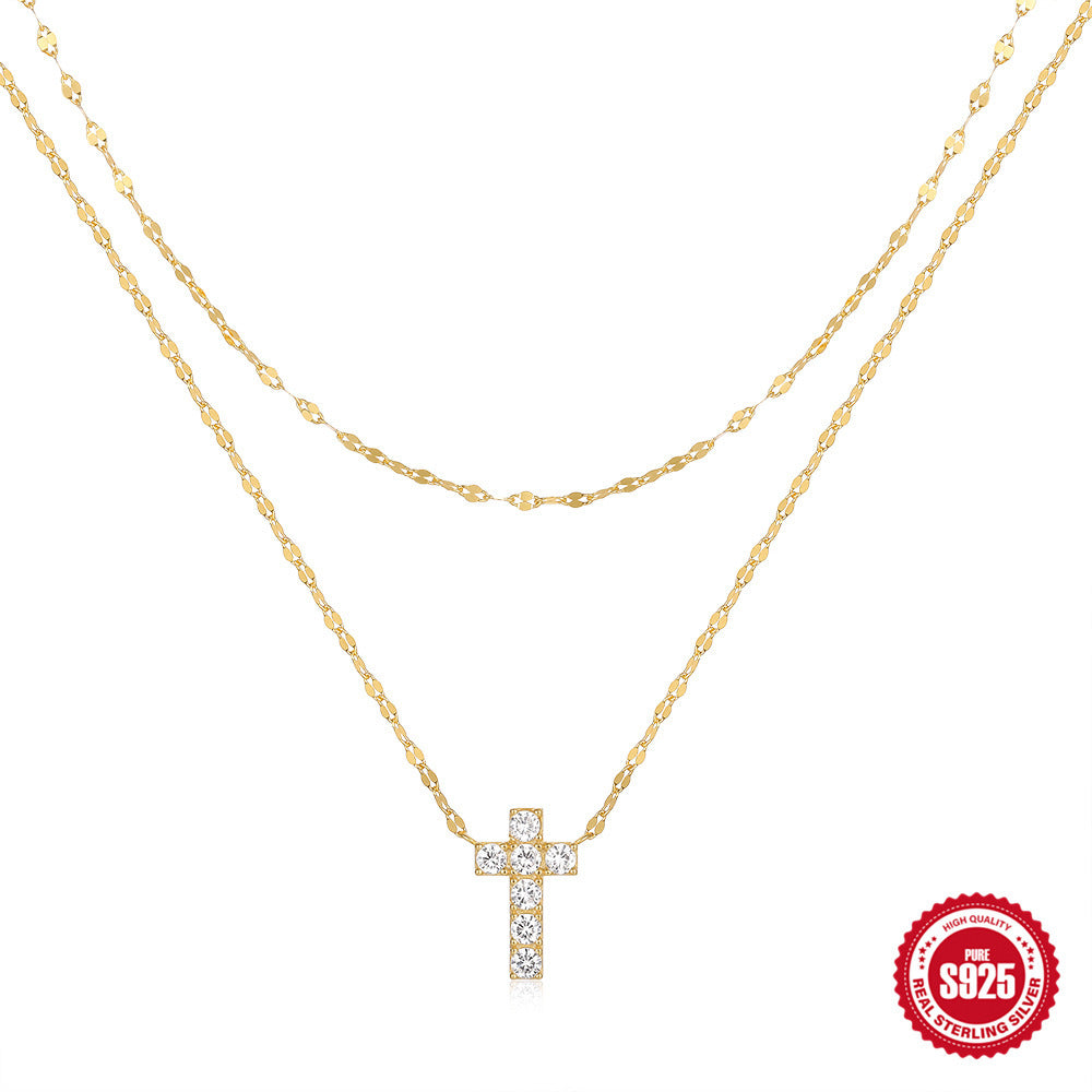 Sterling Silver Double Layer Twin Cross