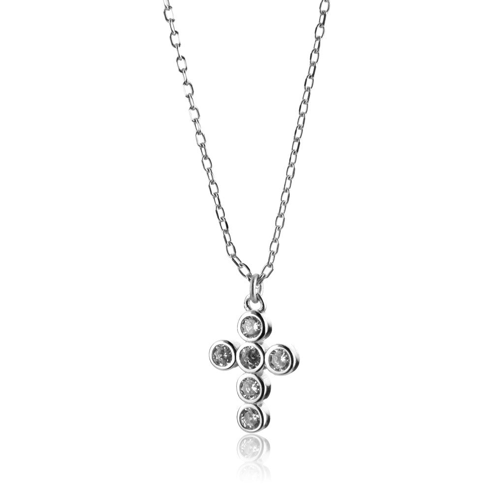 Sterling Silver White Black Zircon Cross Pendant Necklace Jewelry