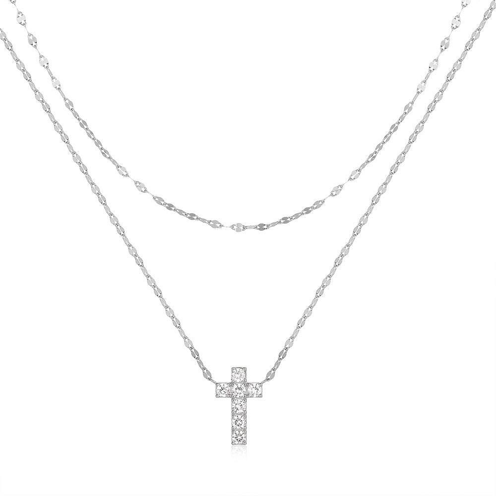 Sterling Silver Double Layer Twin Cross