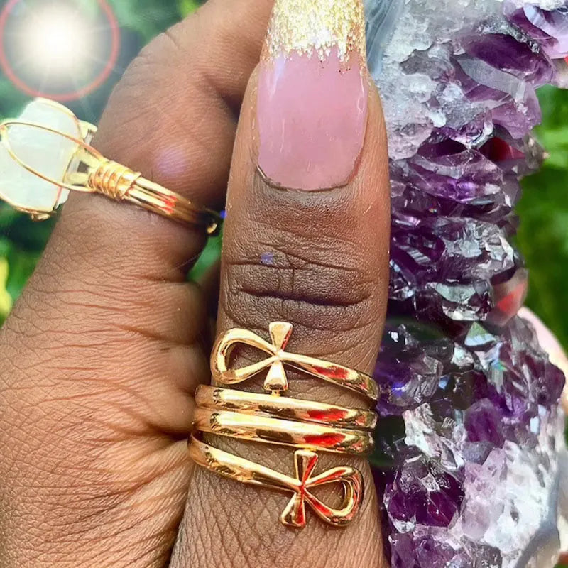 Egyptian Double Coil Ankh Cross Ring