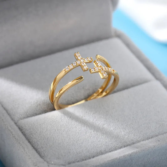 Shiny Zircon Double Cross Rings