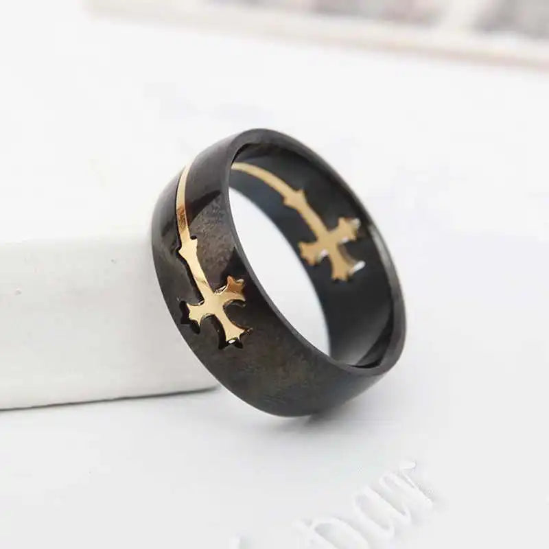 Black Ring with Gold or Silver Cross