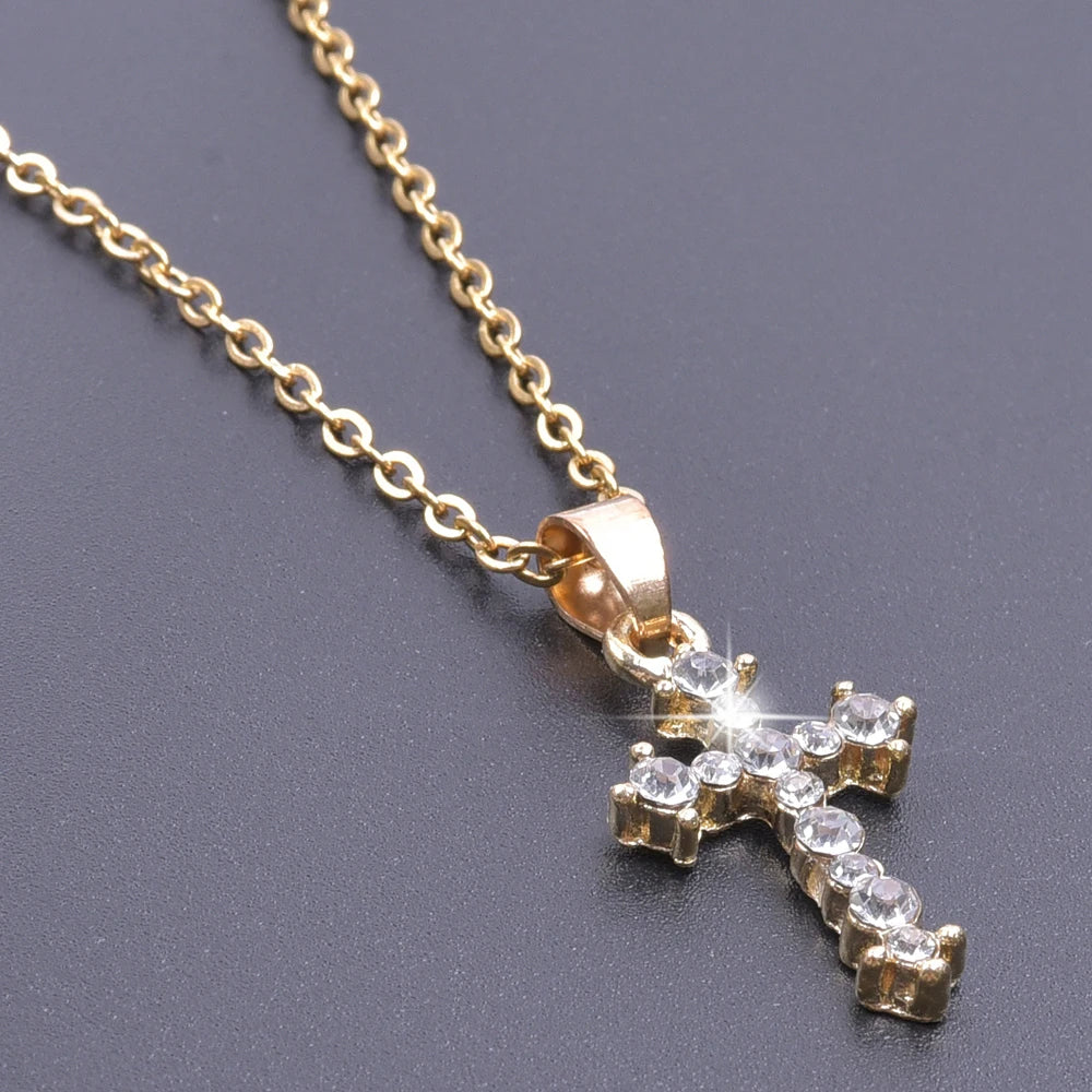 Crystal cross charm necklace