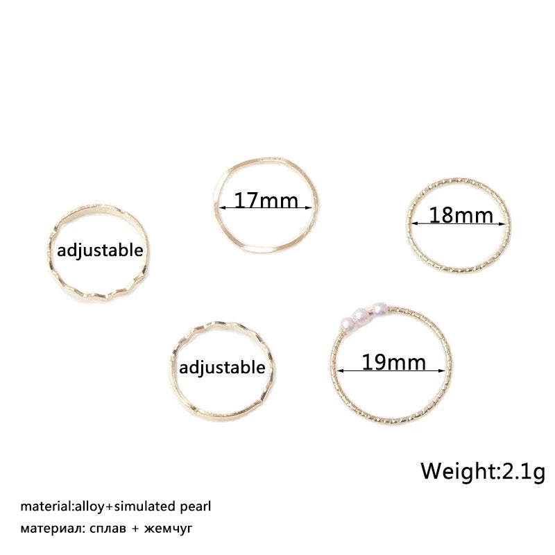 5pcs/set Ring - Simple Three Pearl Wavy Combination Ring