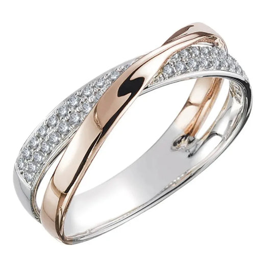 Two Tone X Shape Cross Ring