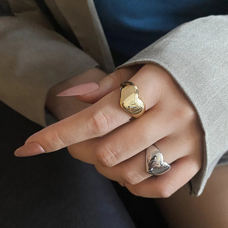 Stainless Steel Simple Metal Heart Ring
