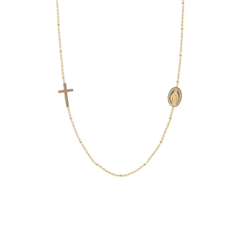 Virgin Mary Shape Pendant Cross Necklace