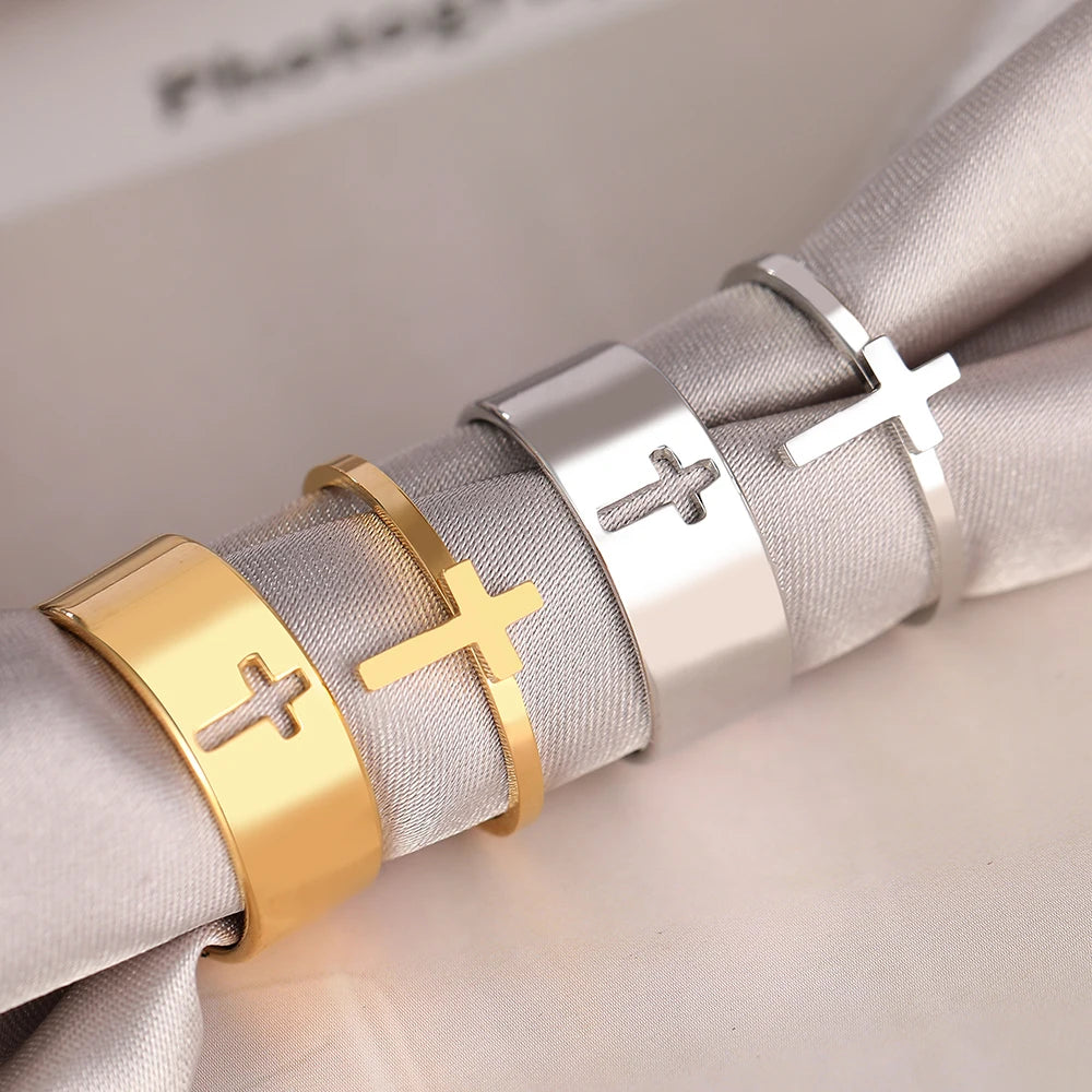 Stainless Steel Cross Rings - Adjustable Couple Ring 2Pcs/set