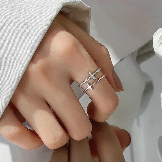 Double Cross Flashing Zircon Ring