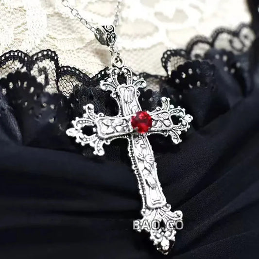 Goth Crystal Cross Pendant Necklace