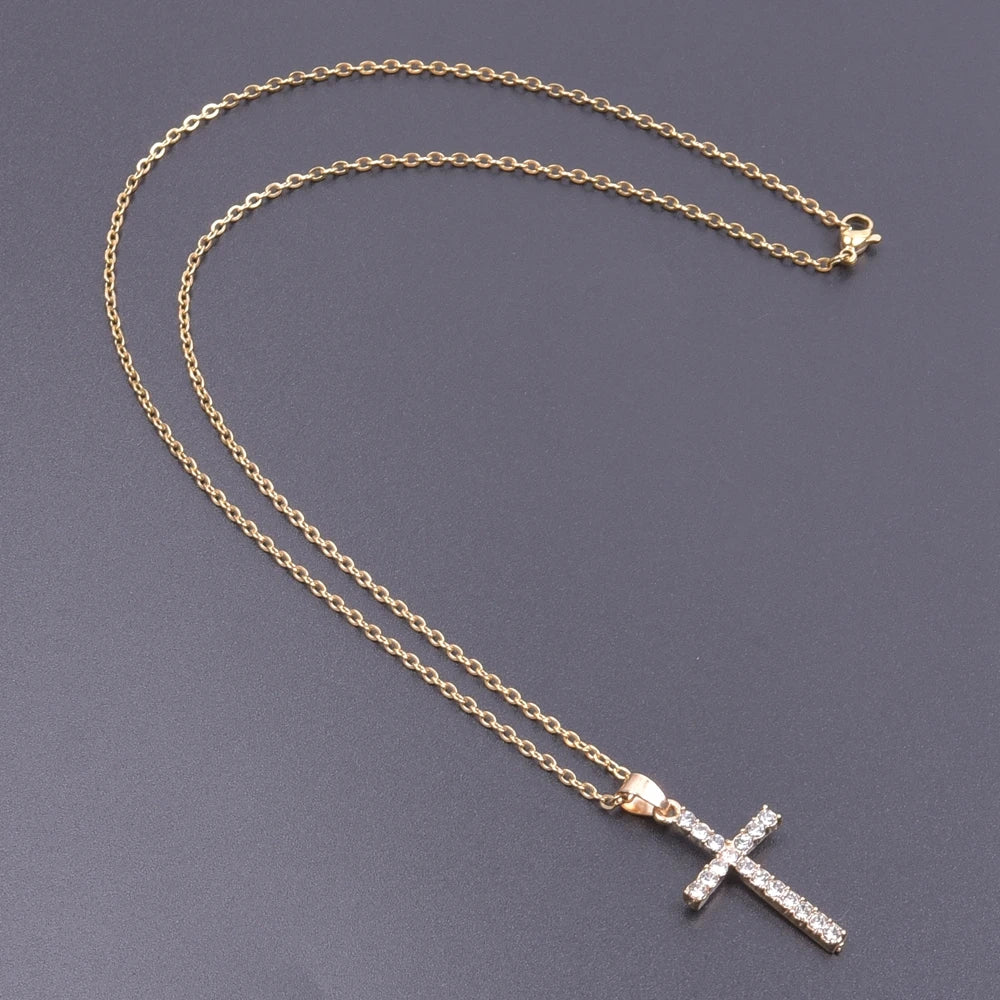 Crystal cross charm necklace