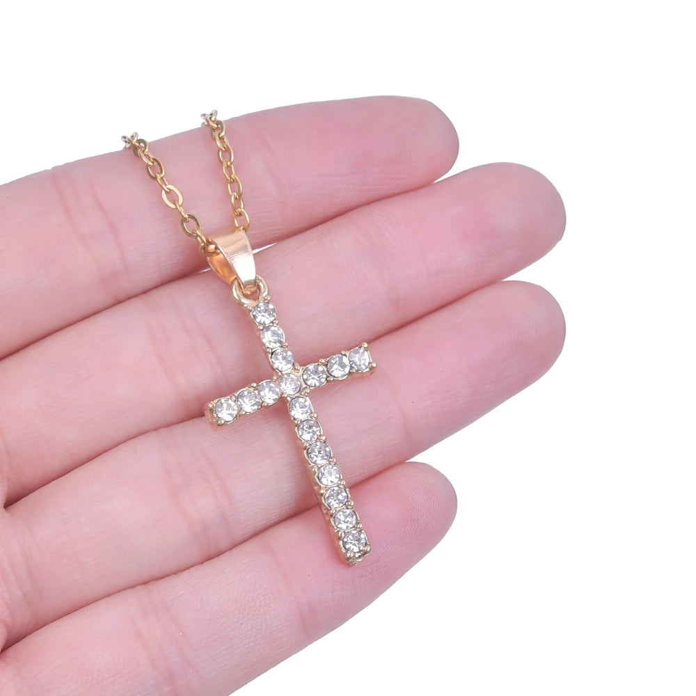 Crystal cross charm necklace