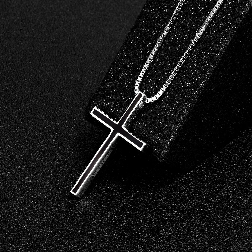 Men's Black Cross Pendant Sterling Silver Classic Cross Necklace