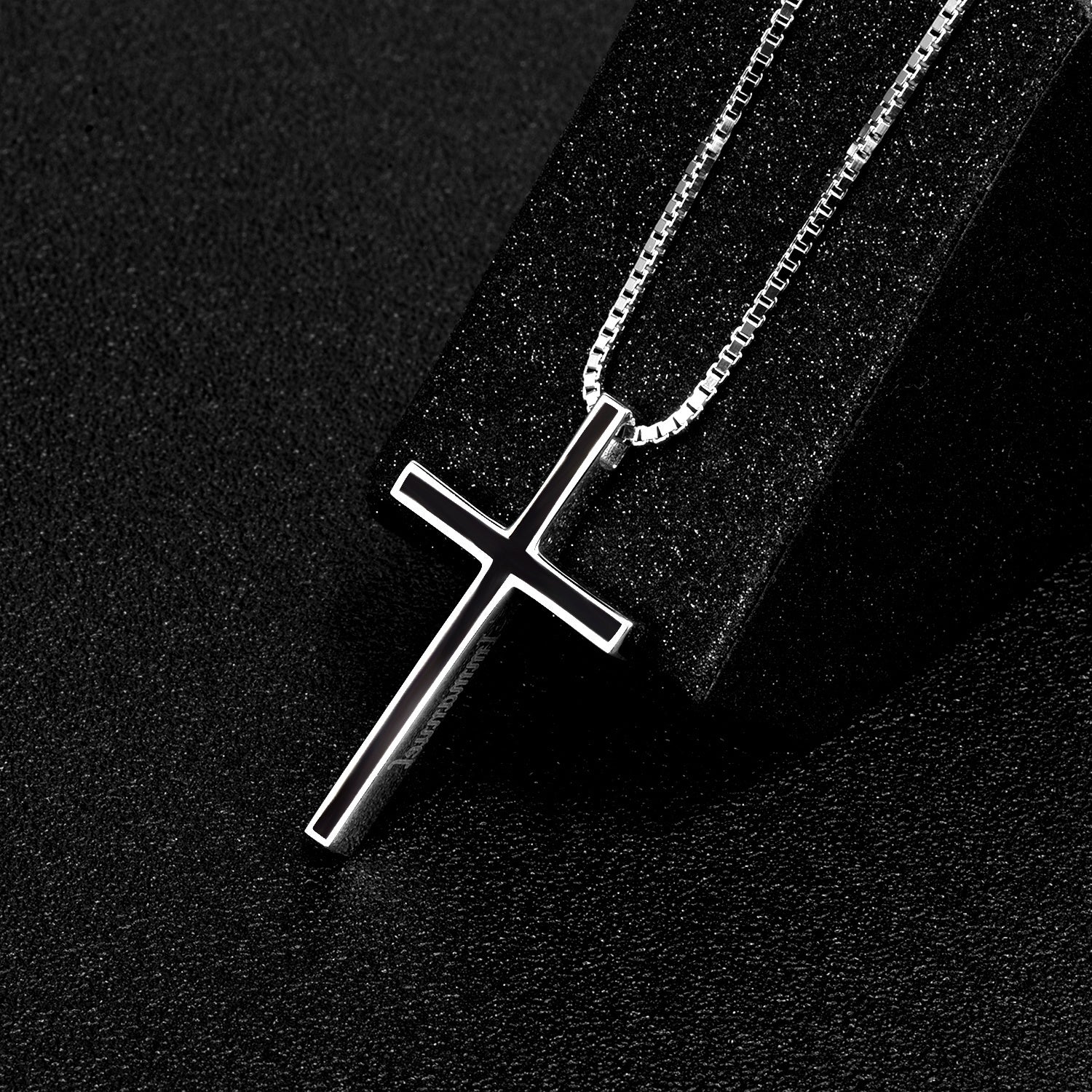 Men's Black Cross Pendant Sterling Silver Classic Cross Necklace
