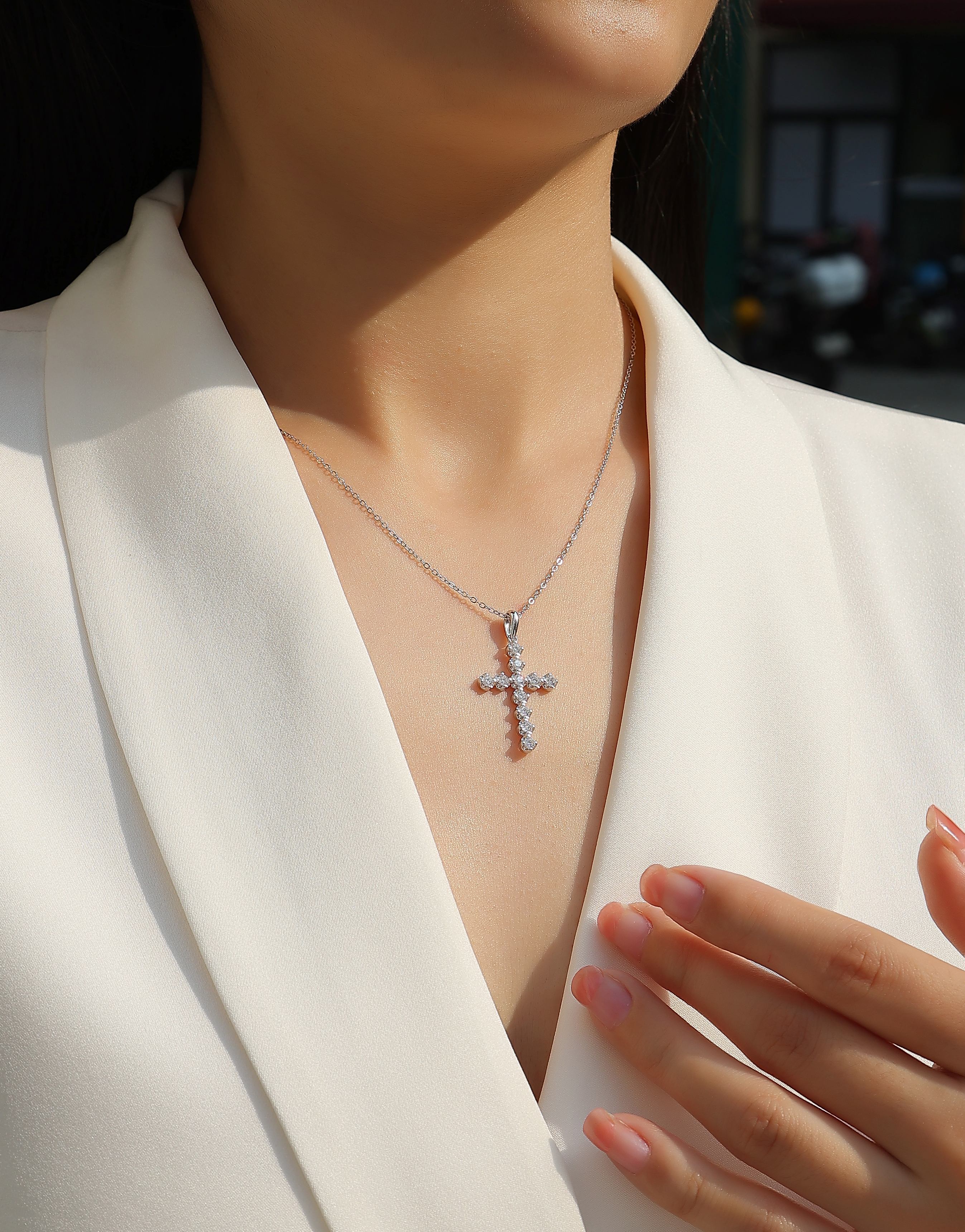 Beautiful Cross Necklace with Moissanite & S925 Sterling Silver