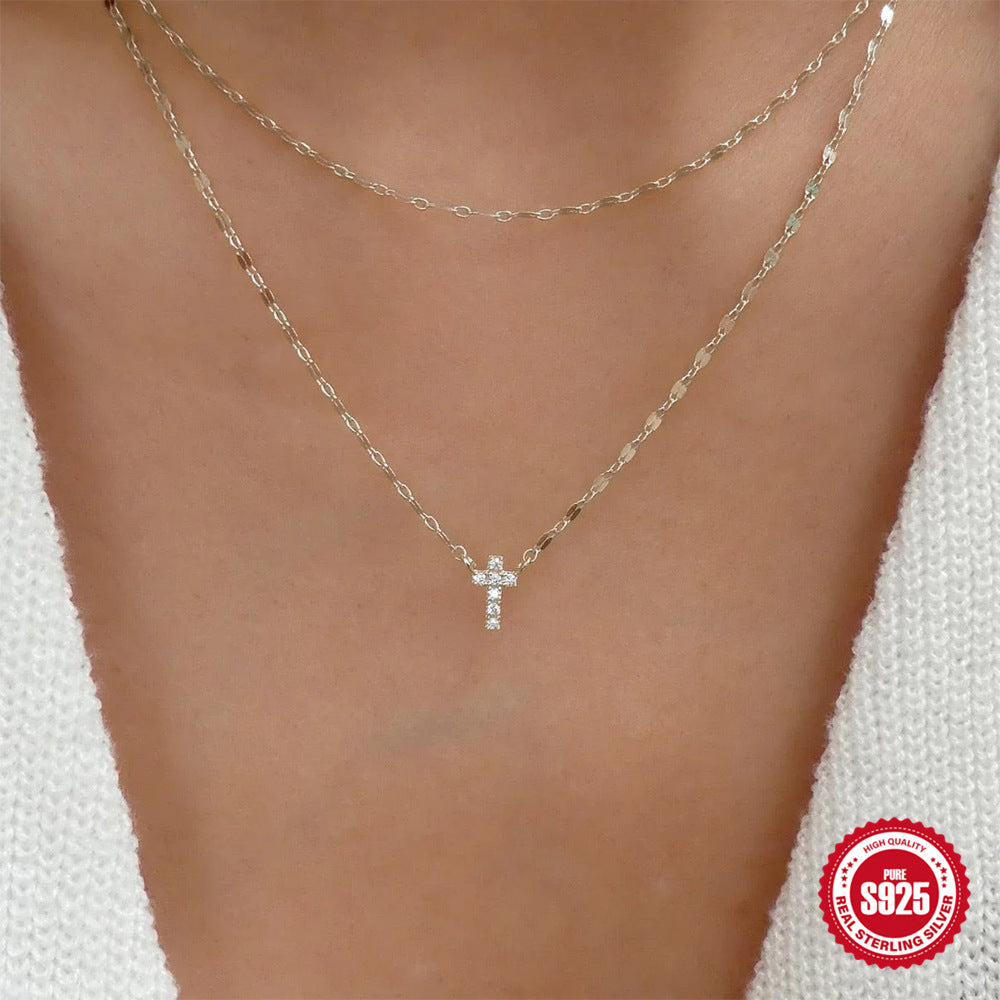 Sterling Silver Double Layer Twin Cross