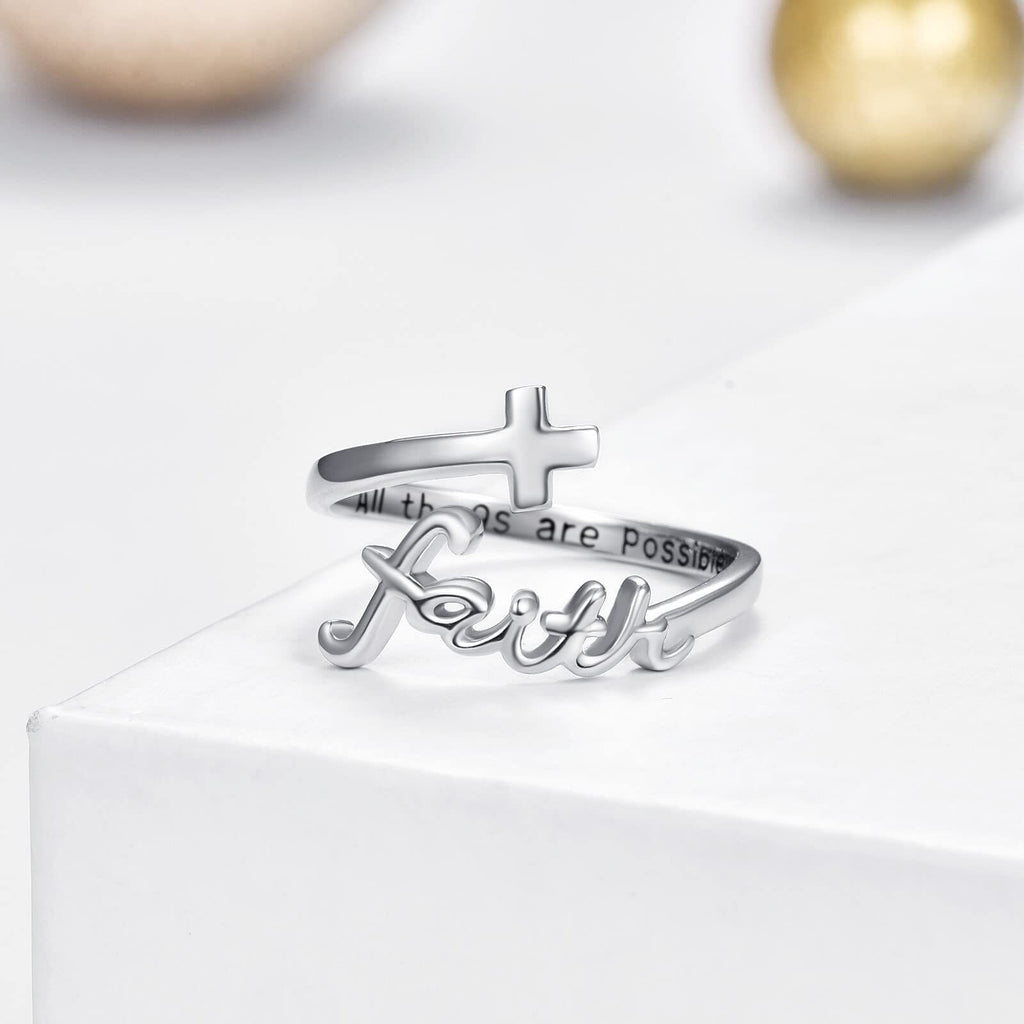 Cross Ring 925 Sterling Silver Faith Adjustable Open Ring