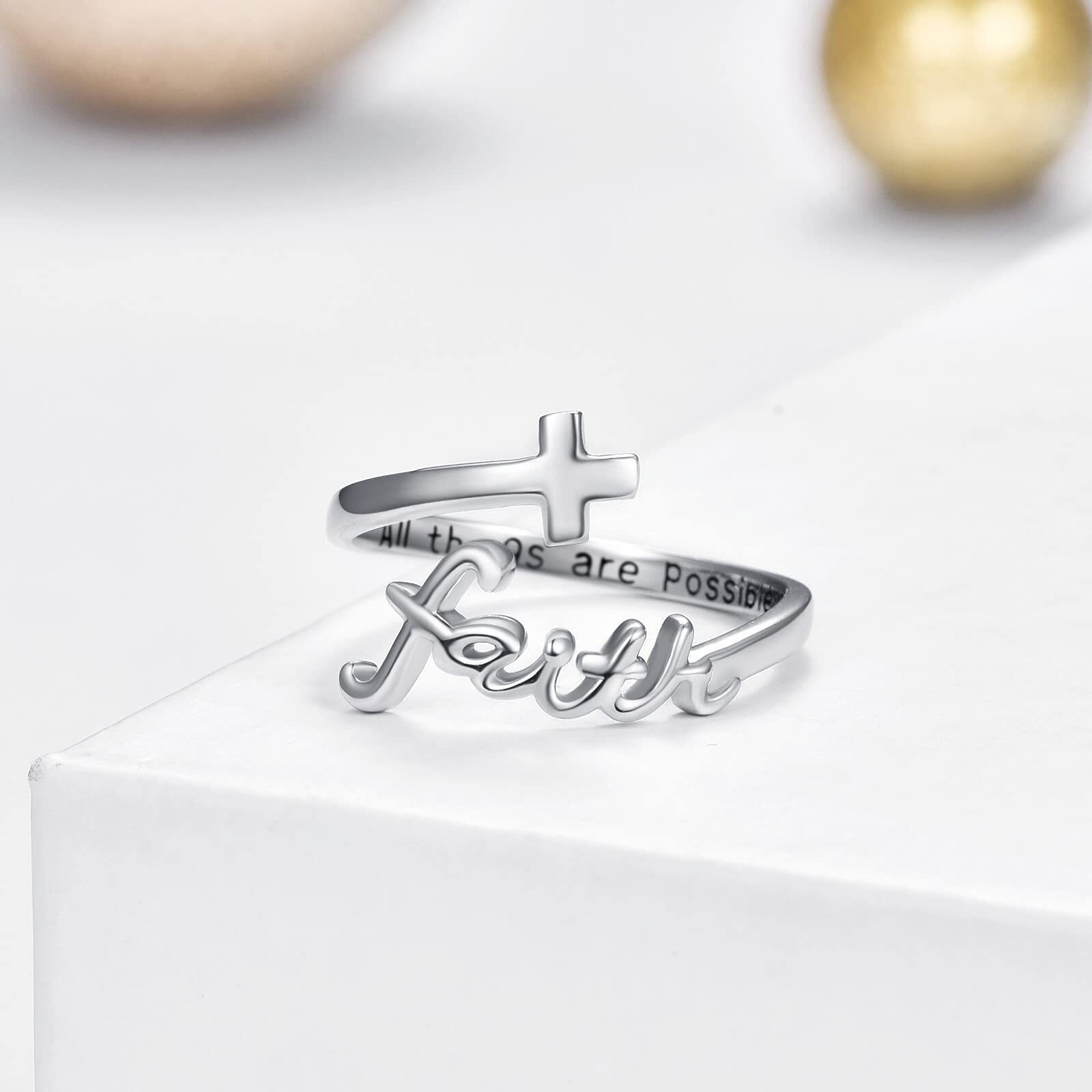 Cross Ring 925 Sterling Silver Faith Adjustable Open Ring