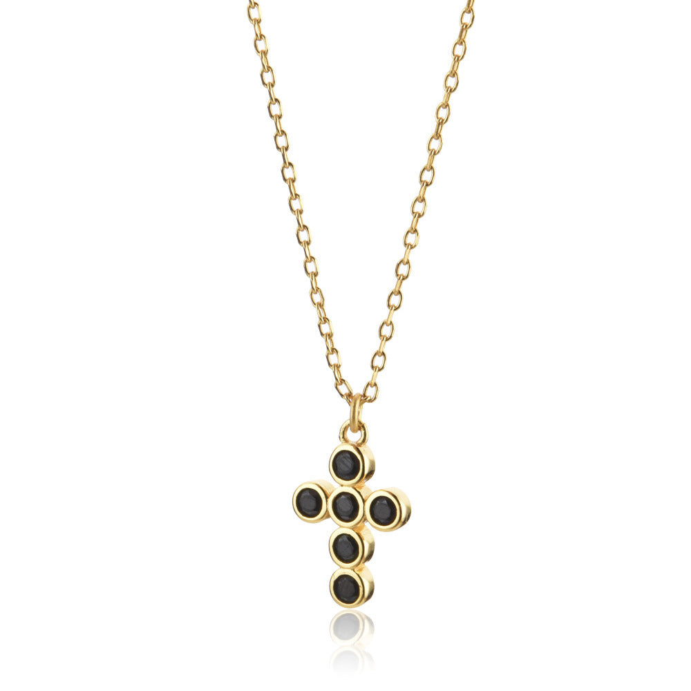 Sterling Silver White Black Zircon Cross Pendant Necklace Jewelry