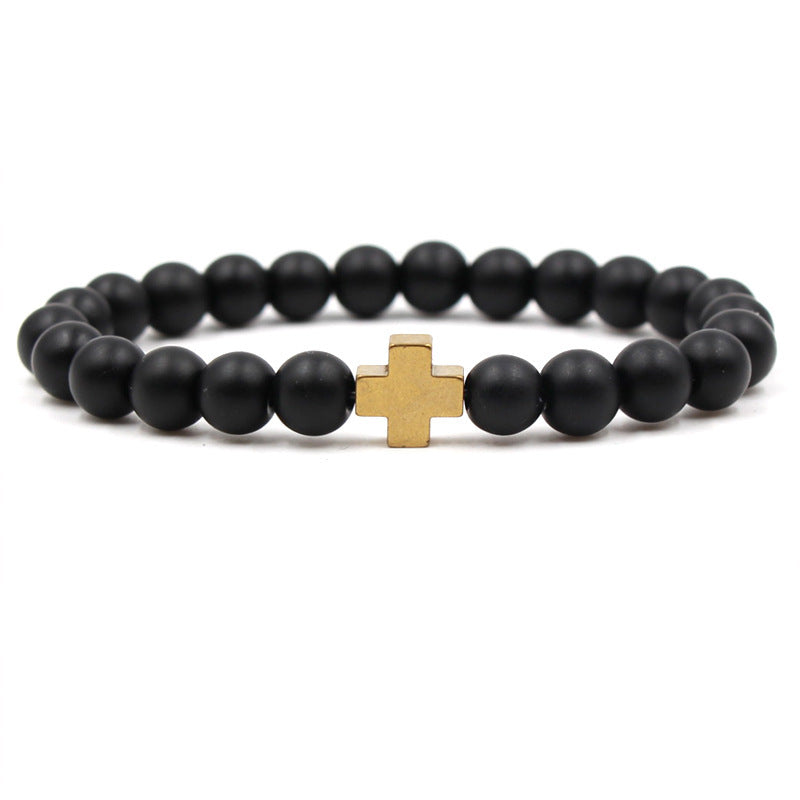 Agate Jewelry Tigereye Matte Stone Black Magnet Cross Bracelet