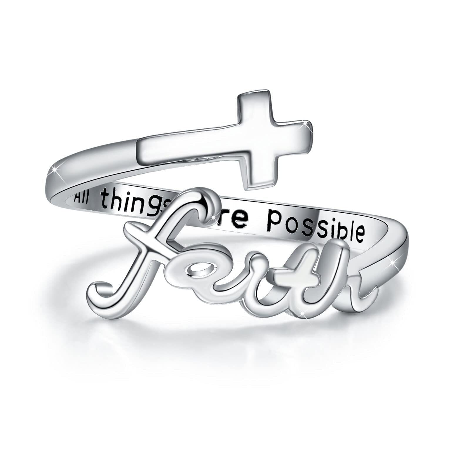Cross Ring 925 Sterling Silver Faith Adjustable Open Ring