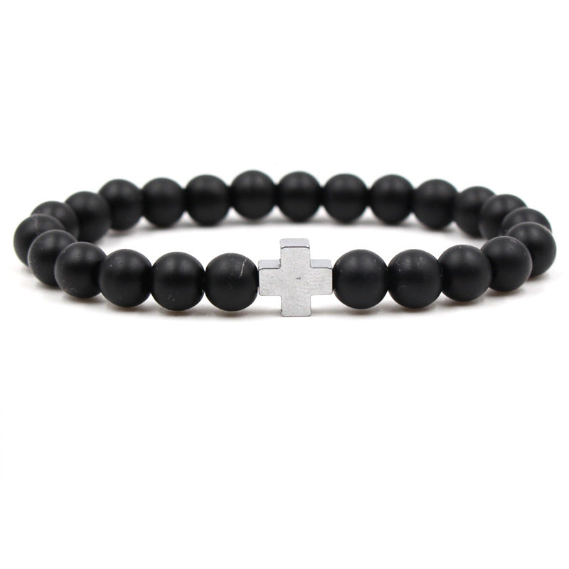 Agate Jewelry Tigereye Matte Stone Black Magnet Cross Bracelet