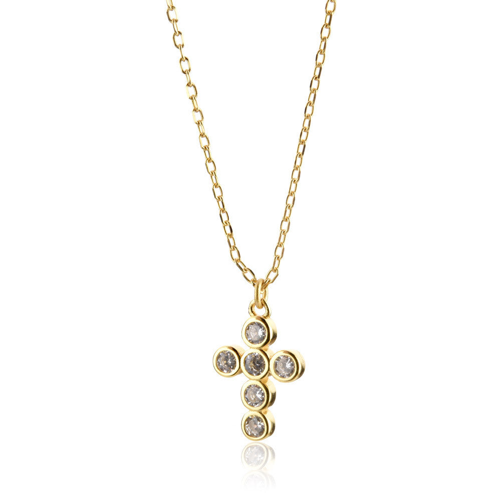Sterling Silver White Black Zircon Cross Pendant Necklace Jewelry
